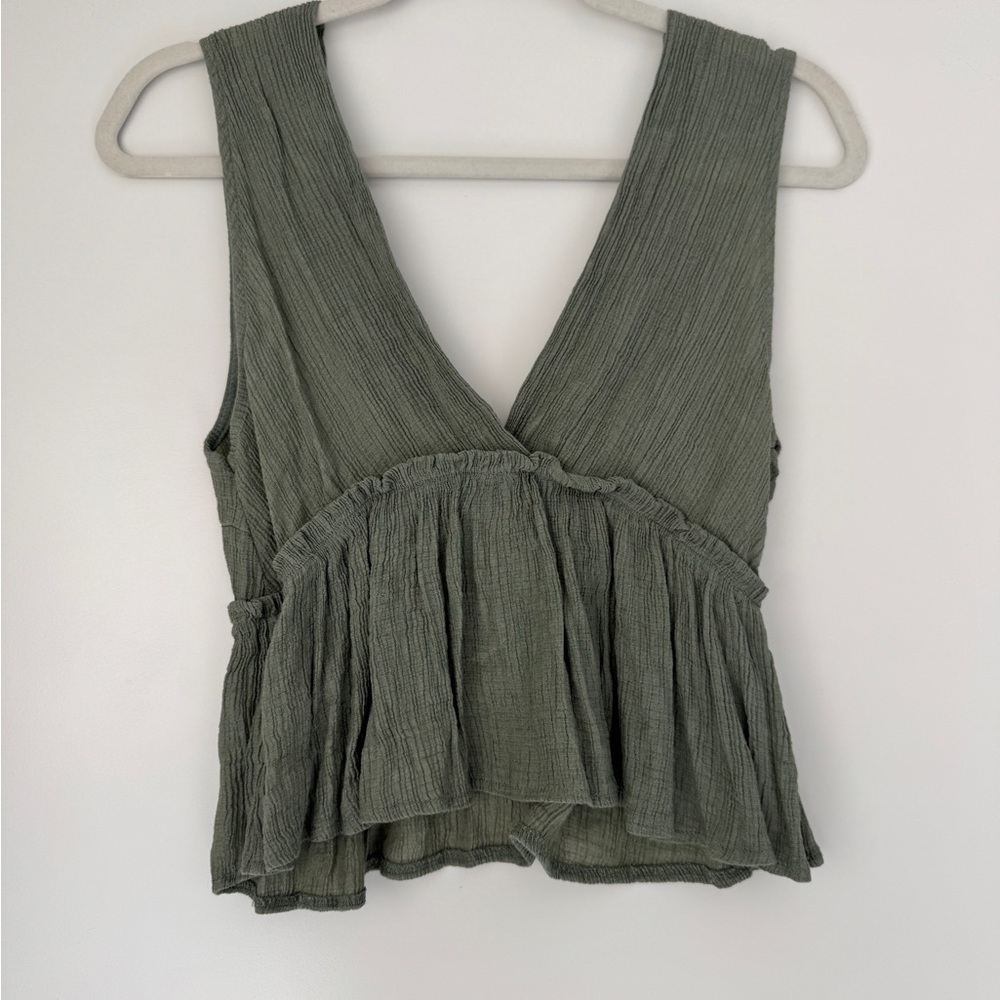 Olive Green Sleeveless Peplum Top